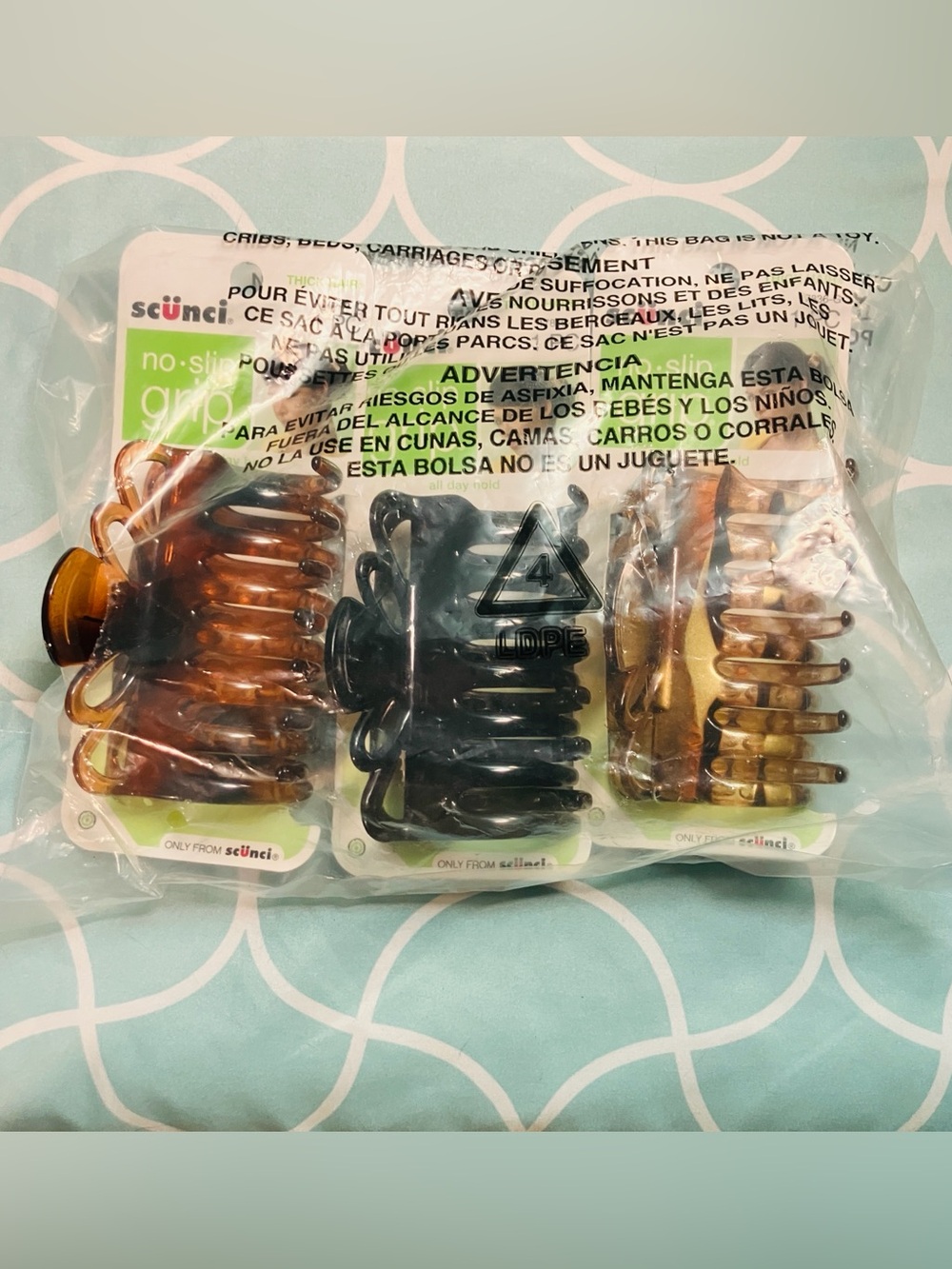 scunci Kids 3-Pack No-Slip Claw Clips - Tortoiseshell, Black, Honey